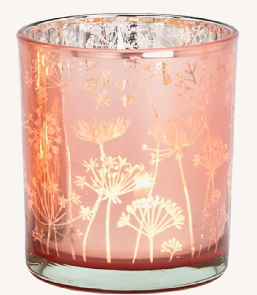 Windlicht Bloemen Glas Roze Small 7x8x7cm
