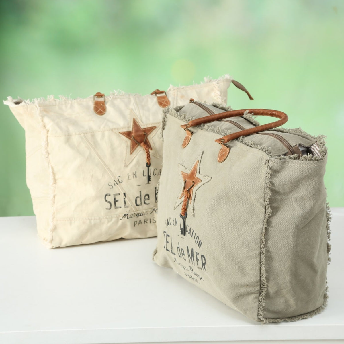 Tas Lake Beige Katoen opschrift Sel de Mer