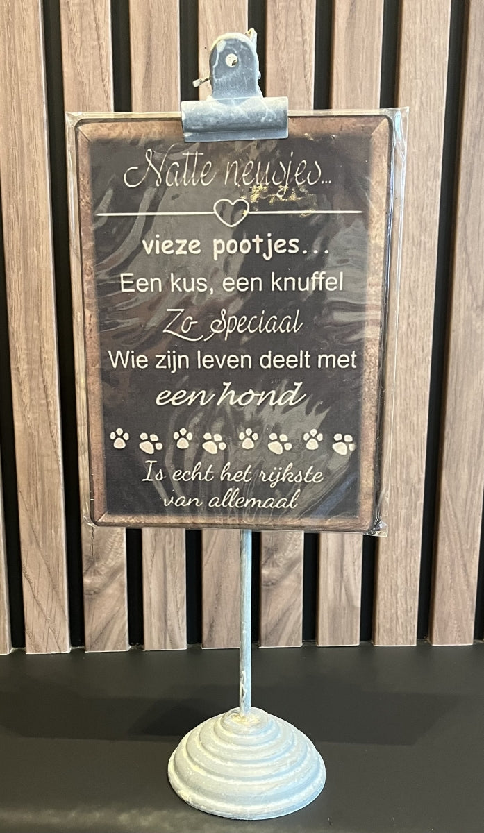 Zinken standaard voor tekstbordje