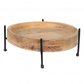 Decoratieschaal Ø 25x11 cm bruin zwart hout ijzer