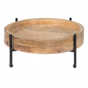 Decoratieschaal Ø 25x11 cm bruin zwart hout ijzer