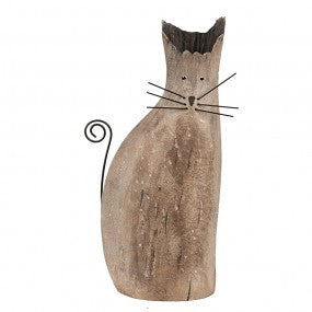 BEELD KAT 26 CM BRUIN HOUT IJZER