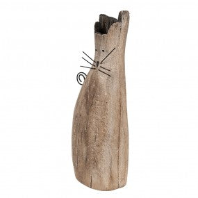 BEELD KAT 26 CM BRUIN HOUT IJZER