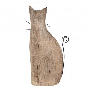 BEELD KAT 26 CM BRUIN HOUT IJZER