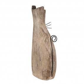 BEELD KAT 26 CM BRUIN HOUT IJZER
