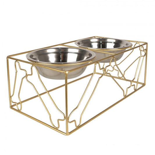 Voerbak Hond Kluiven 38x20x14 cm/2x 500 ml Goudkleurig