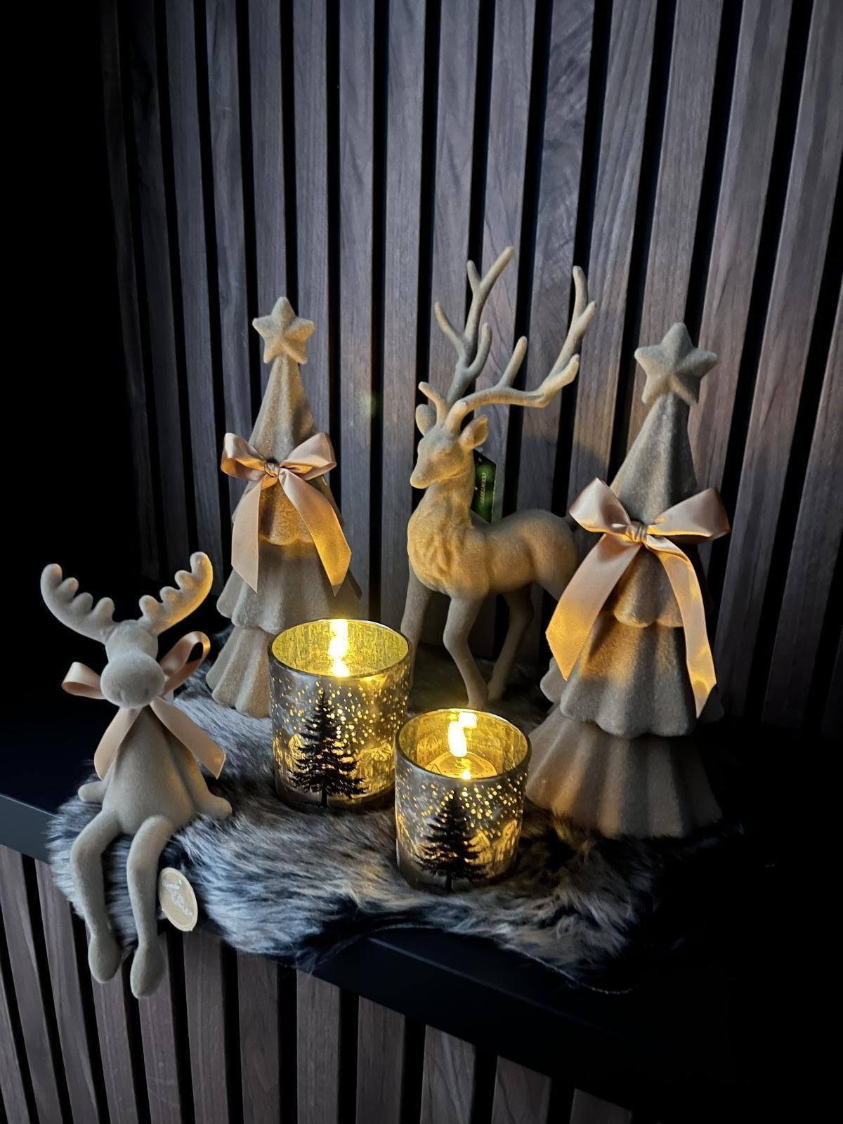 Windlicht Bruin zwart Kerstboom Small 7x8cm