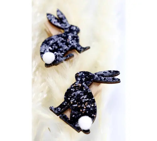 Houten Knijpers met zwart & glitter "Black Bunny" 8 stuks