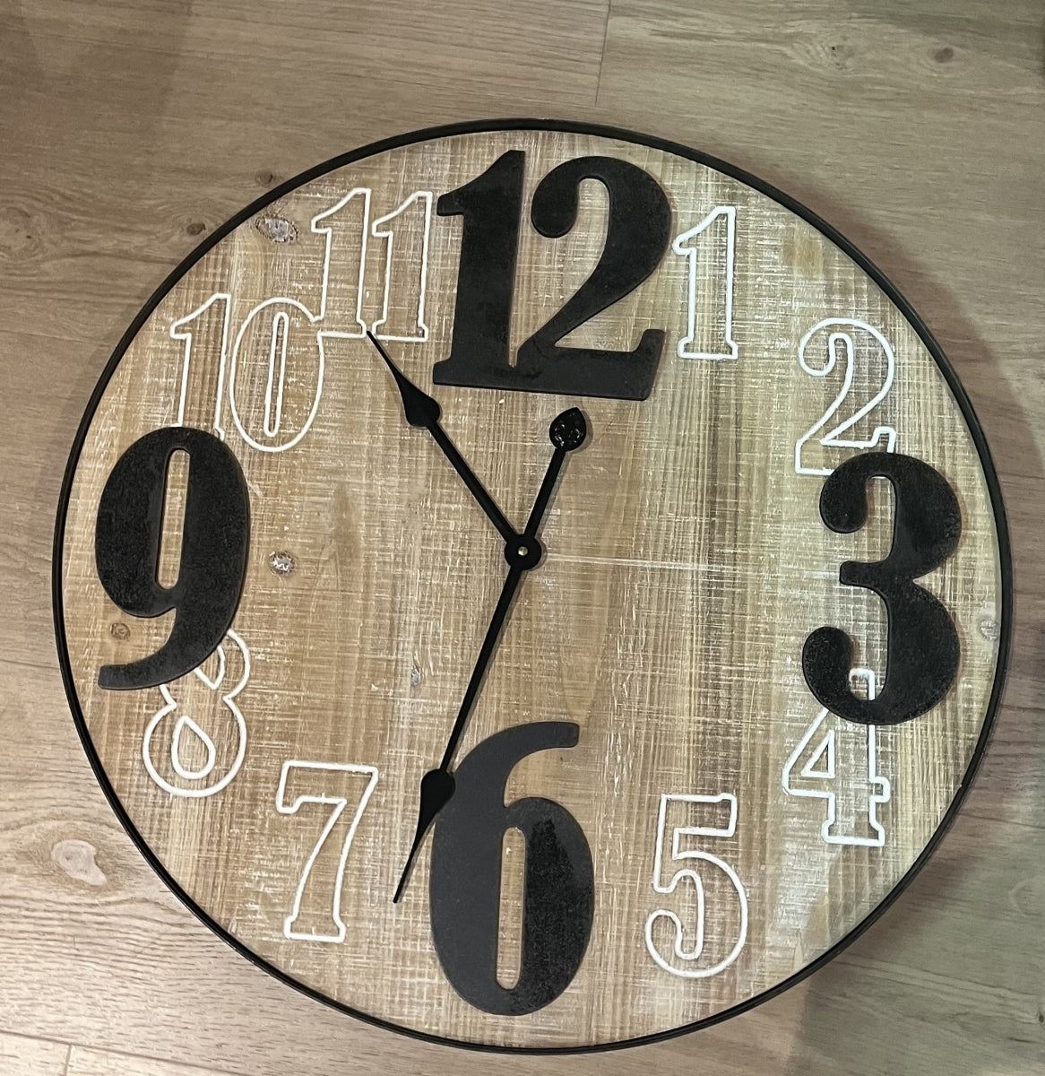 Dekoratief -Wandklok zwart/hout metaal cijfers dia 60 cm