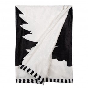 Plaid wit zwart polyester kerstbomen 130x170 cm