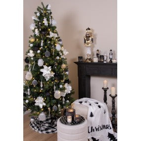 Plaid wit zwart polyester kerstbomen 130x170 cm