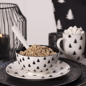 Beige Zwart Porselein Kerstboom Ontbijtbord Ø 20 cm
