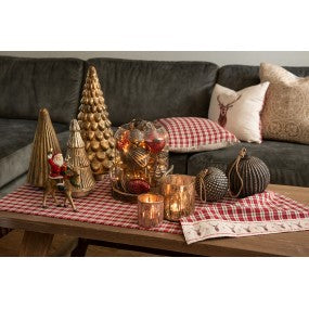 Tafelloper 50x140 cm Beige Rood Ruit Hert