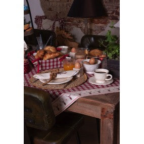 Tafelloper 50x140 cm Beige Rood Ruit Hert