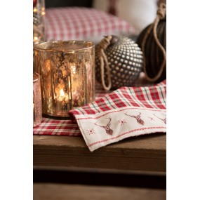 Tafelloper 50x140 cm Beige Rood Ruit Hert