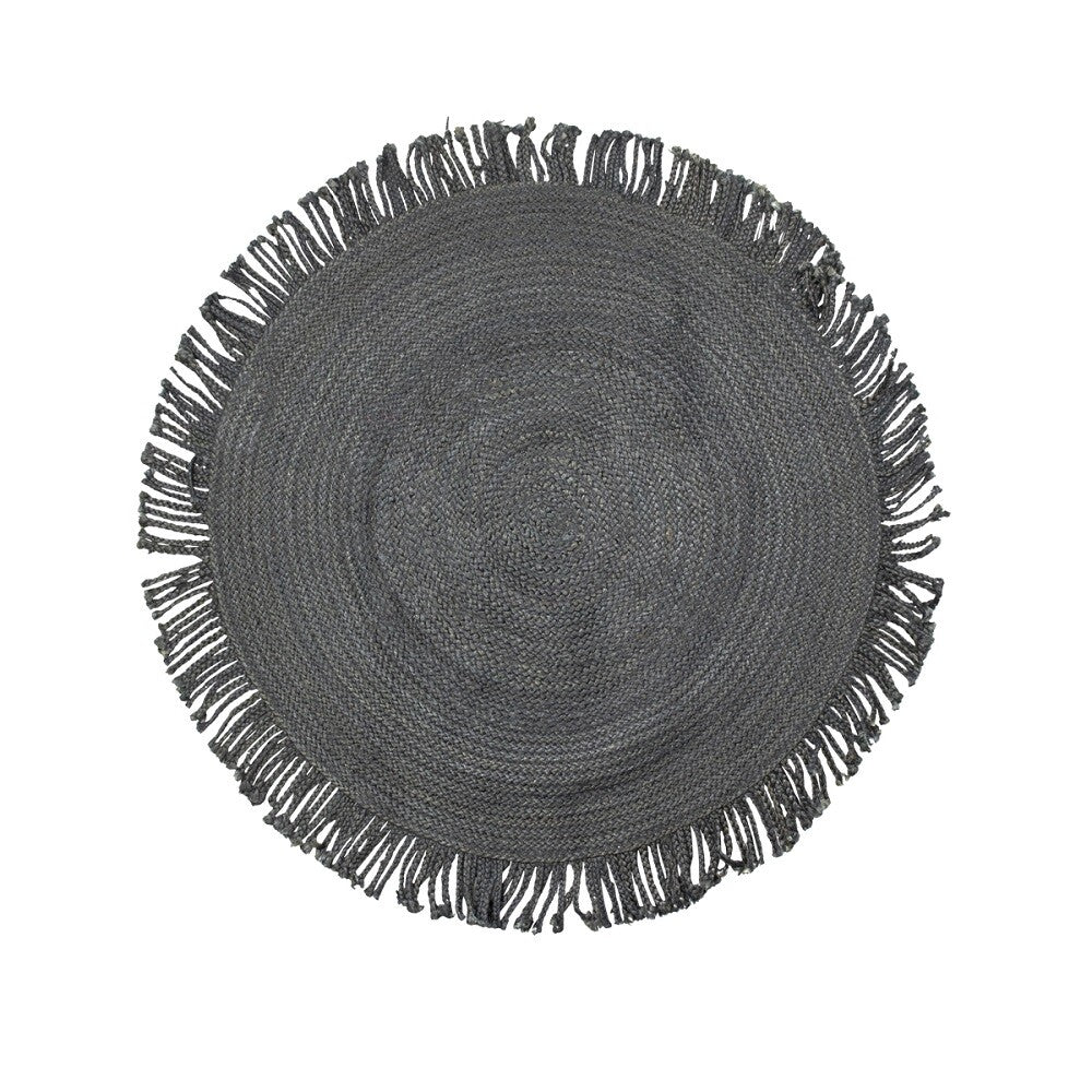 Jute vloerkleed zwart franjes Ø120cm