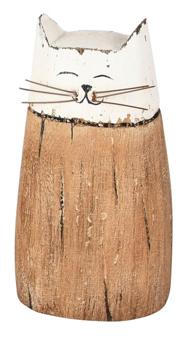 Deco Poes wit/naturel hout 8x6x13 cm klein
