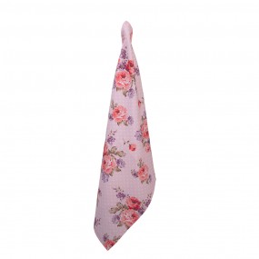 Theedoek 50x70 cm Roze Wit met stippen en bloemen