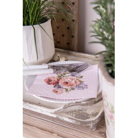 Clayre & Eef - Servetten stippen Roze Bloemen