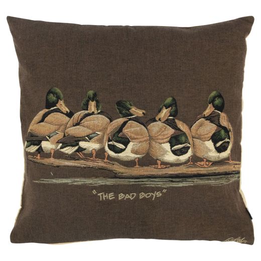 Gobelin Kussen eenden bruin bad boys 45 x45 cm