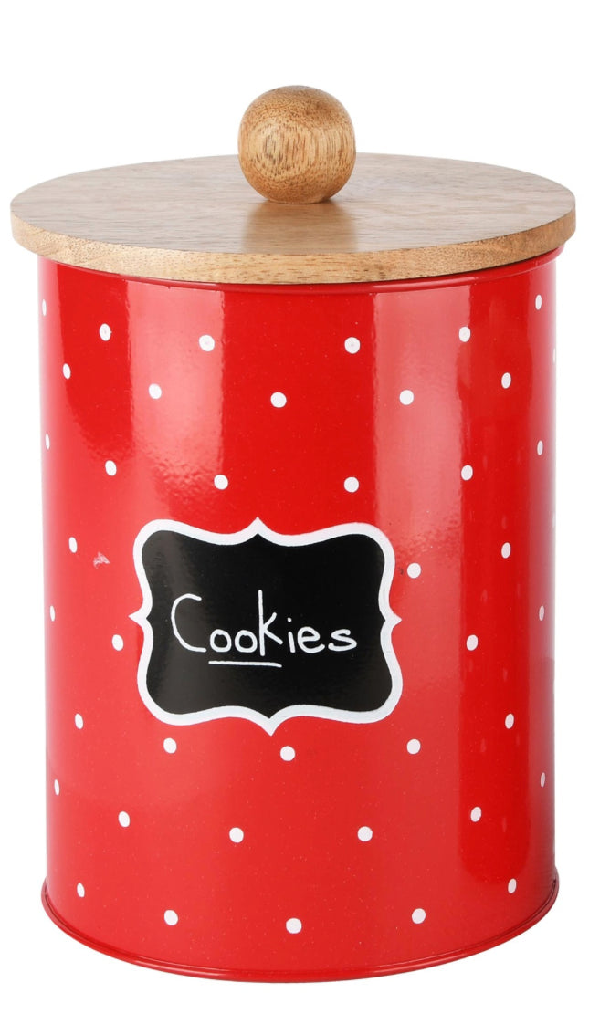 Bewaarpot 'Bonbons' rood hout/metaal 10x10x13,50 cm