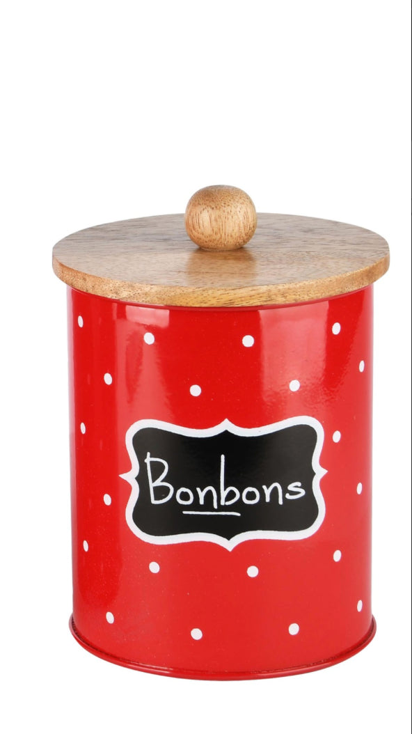 Bewaarpot 'Cookies' & 'Bonbons set rood hout/metaal