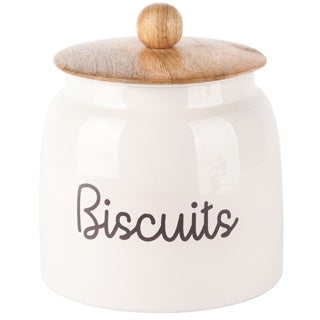 Bewaarpot 'Biscuits' Wit/zwart hout/metaal 16x16x17 cm