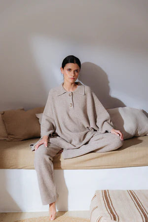 Alice et Maman- Ina Gebreide Poncho Polo Tricot Sand