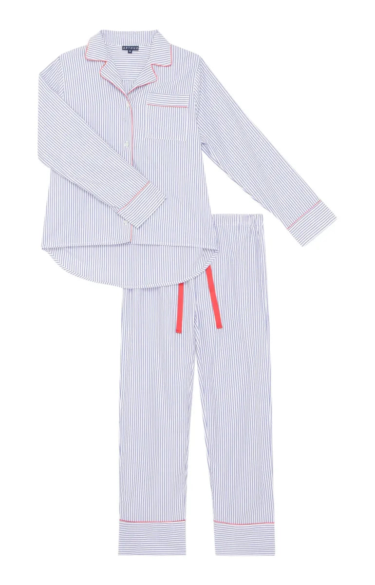 Arthur- Dames Pyjama Blauw gestreept Lange Mouw