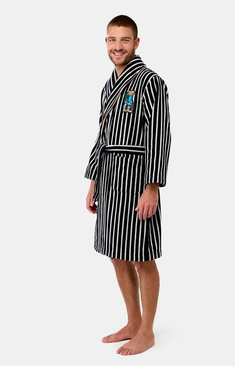 Arthur- Badjas Velours Blauw wit Randormeur