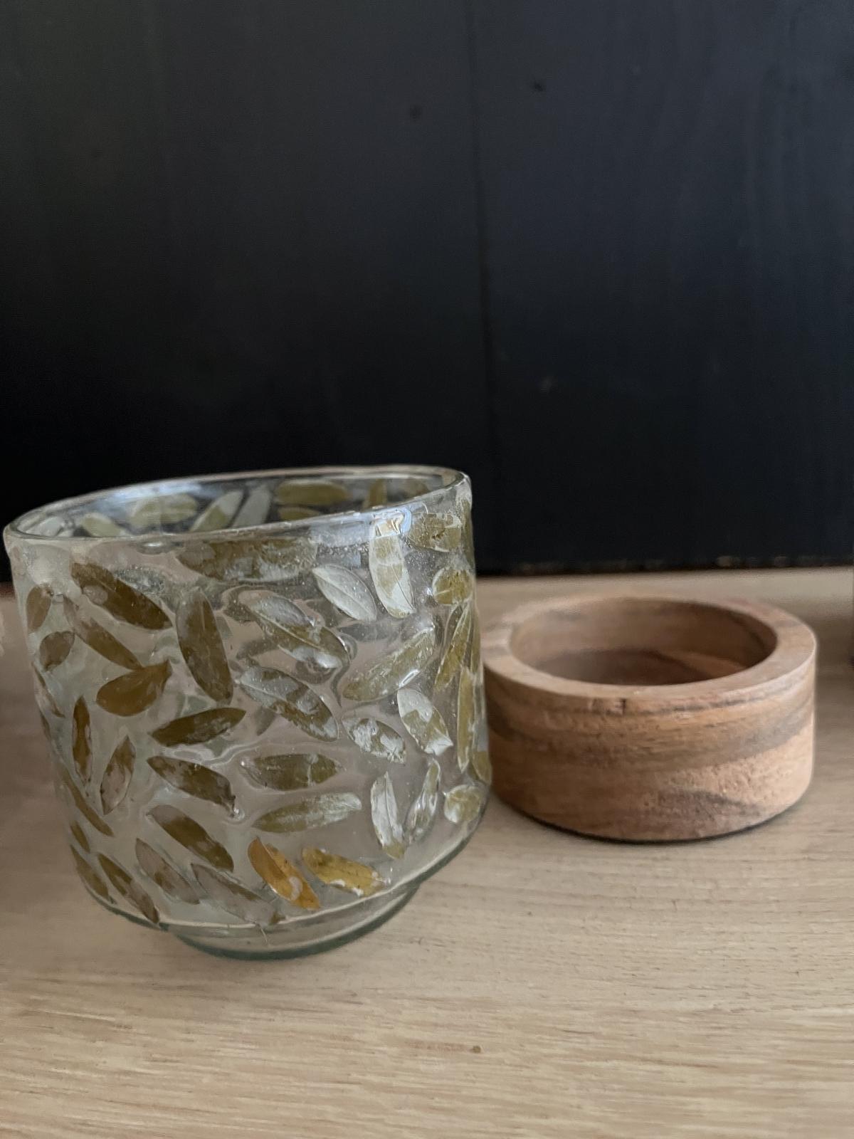 Theelichthouder Beans glas/hout 8 cm