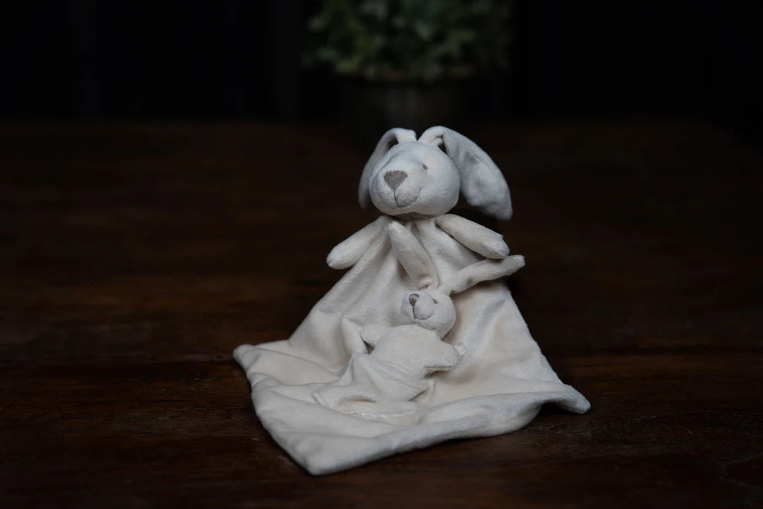 Knuffel konijn wit met mini konijntje 20x20cm