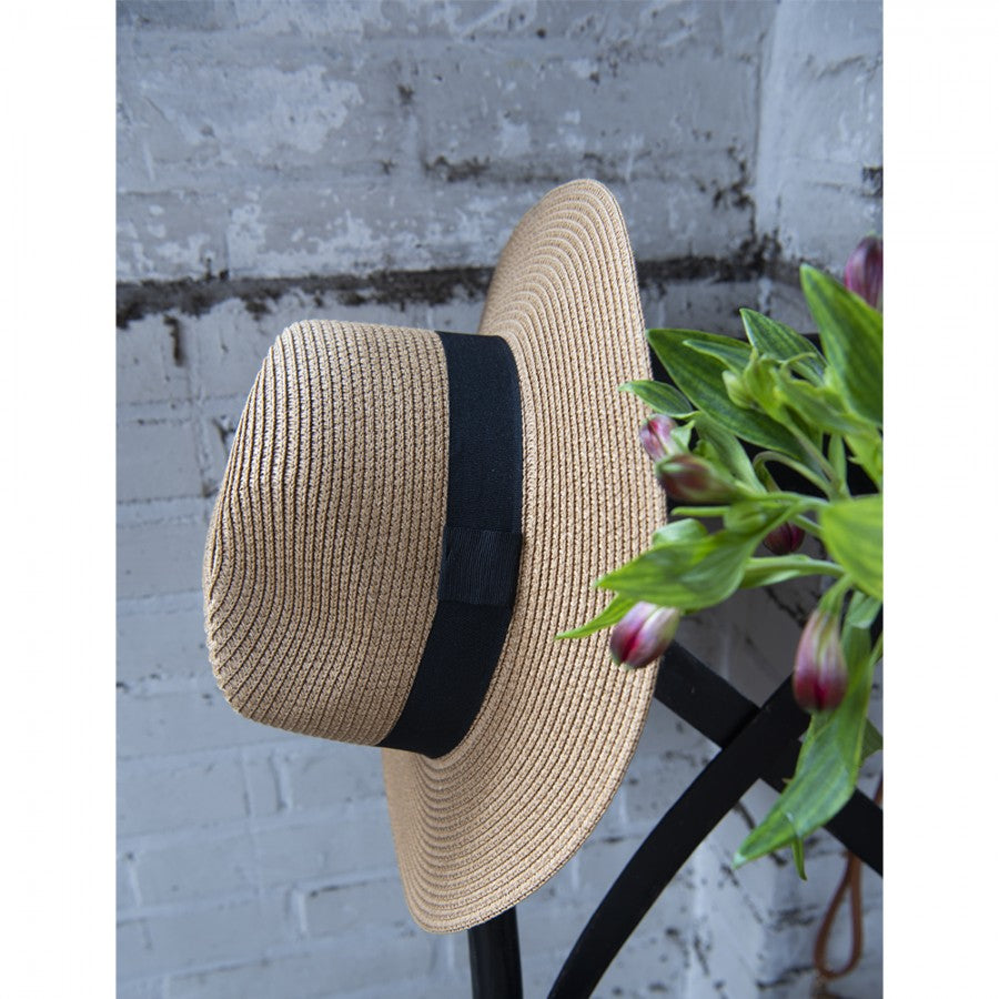 Zonnehoed Dames Bruin met blauw lint