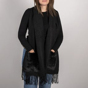 Wintersjaal Zwart met zakken 55x180 cm