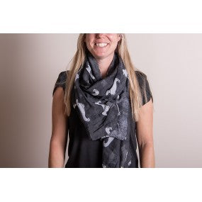 Sjaal Dames Print 80x180 cm zwart honden