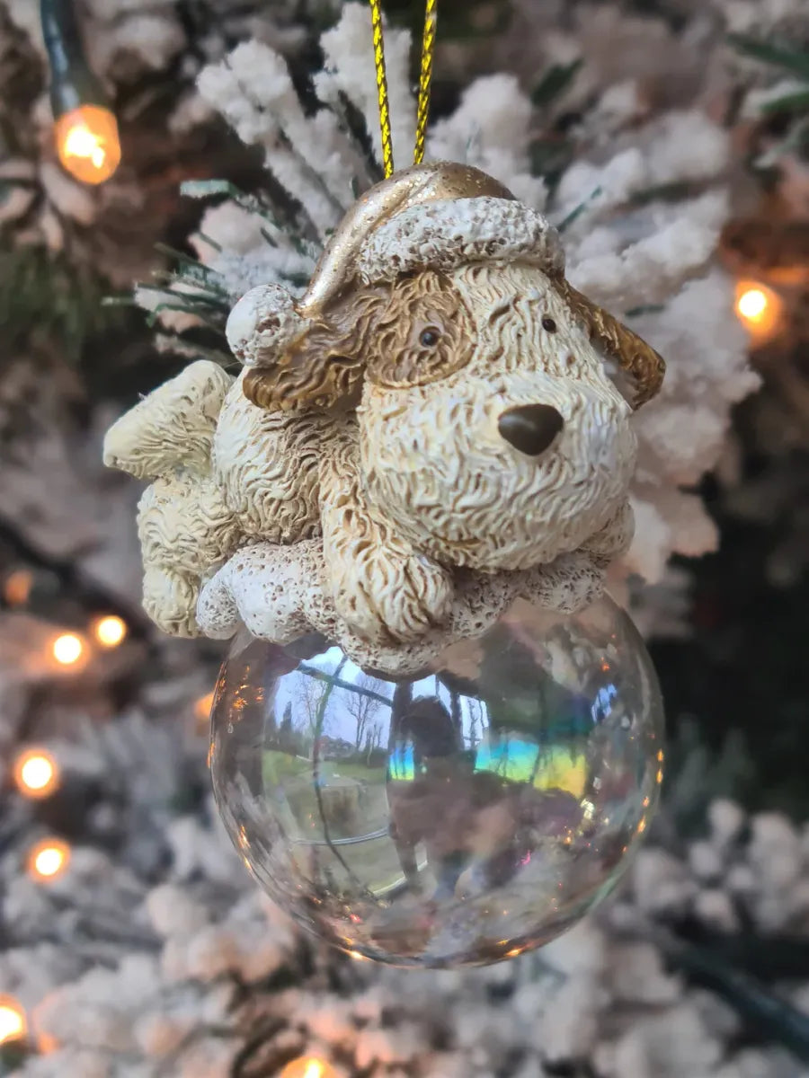 Hondje op bel beige 7,5 cm