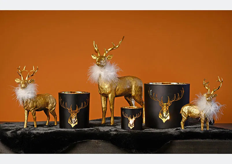 Windlicht Hert Decor van Glas zwart/goud 10x12x10 cm