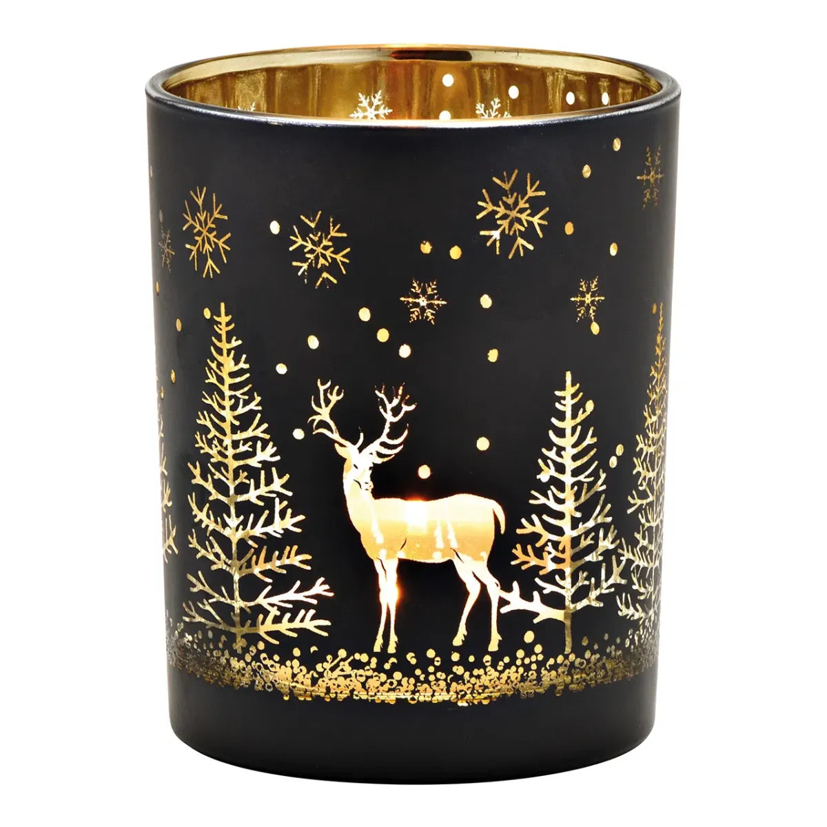 Windlicht Winterbos Decor van Glas zwart/goud 10x12x10 cm