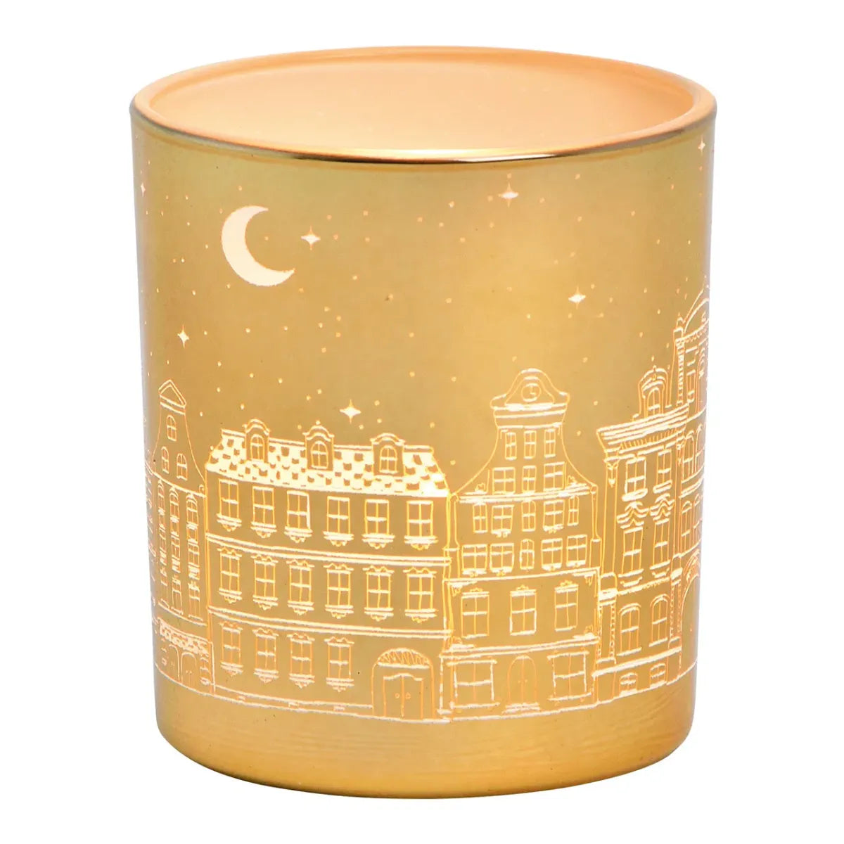 Windlicht Huisjes Decor van Glas goud 7x8x7cm