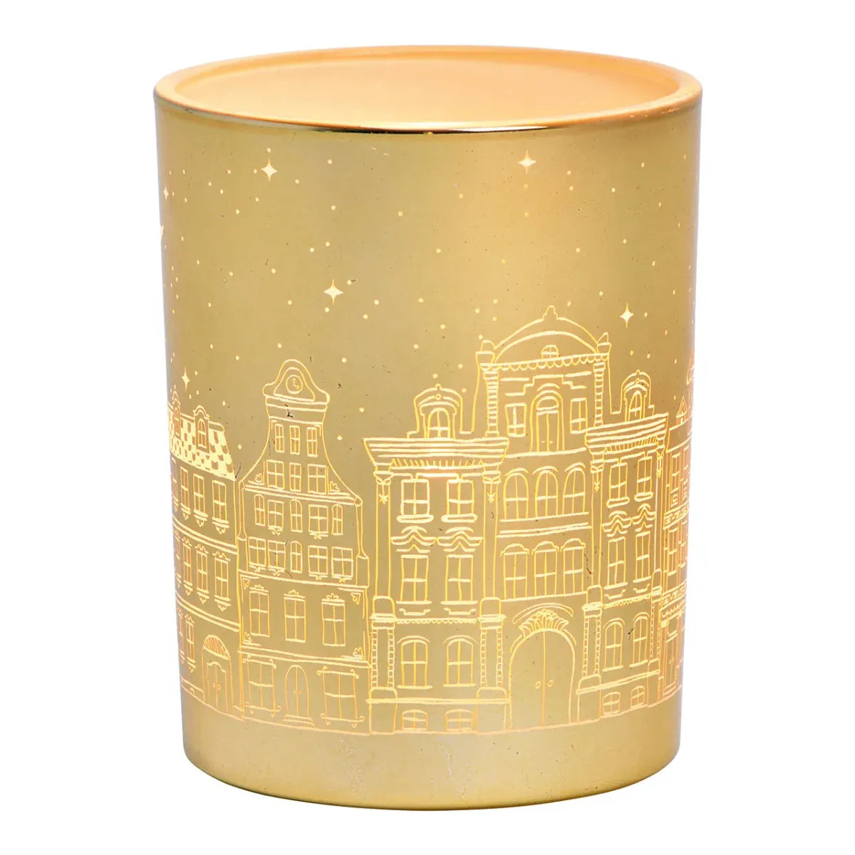 Windlicht Huisjes Decor van Glas goud 10x12x10 cm