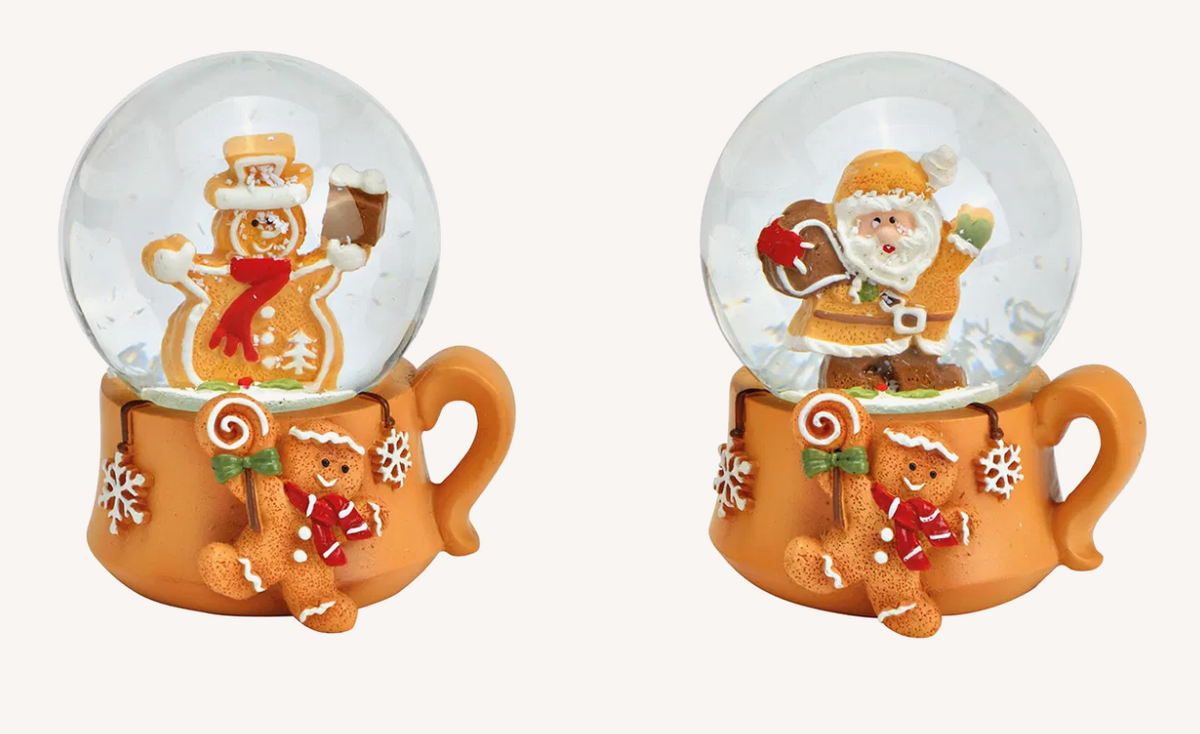 Sneeuwbol poly bruin Gingerbread 6x6x5cm