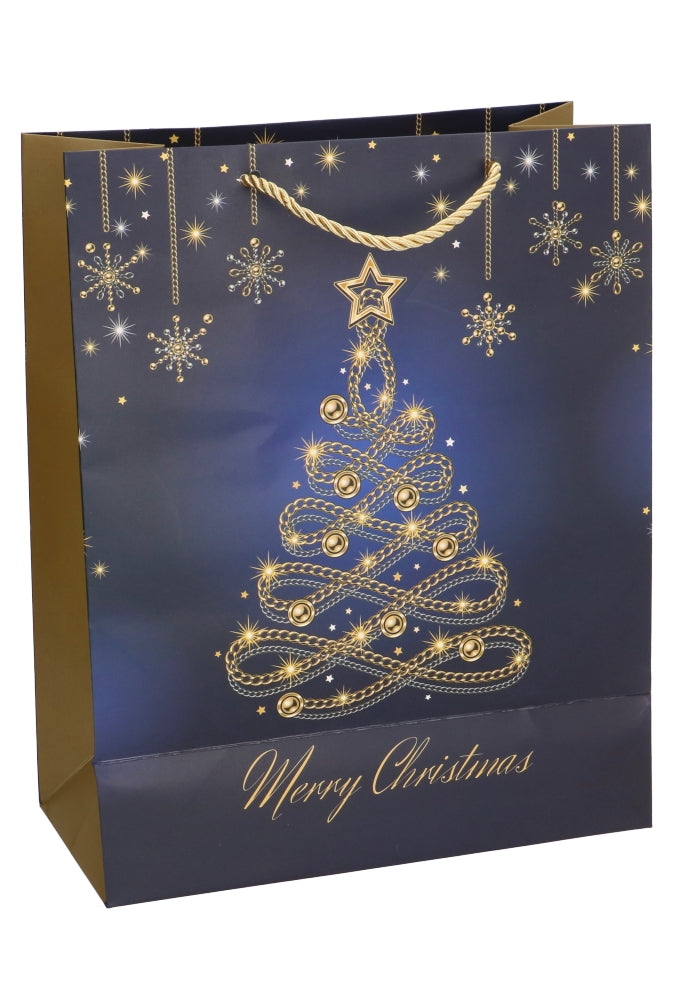 Kersttasje Groot Christmas Blue Tree Gold