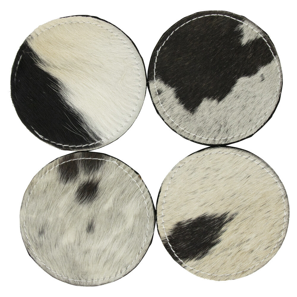 Onderzetter koehuid rond zwart/wit 10cm (set of 4)
