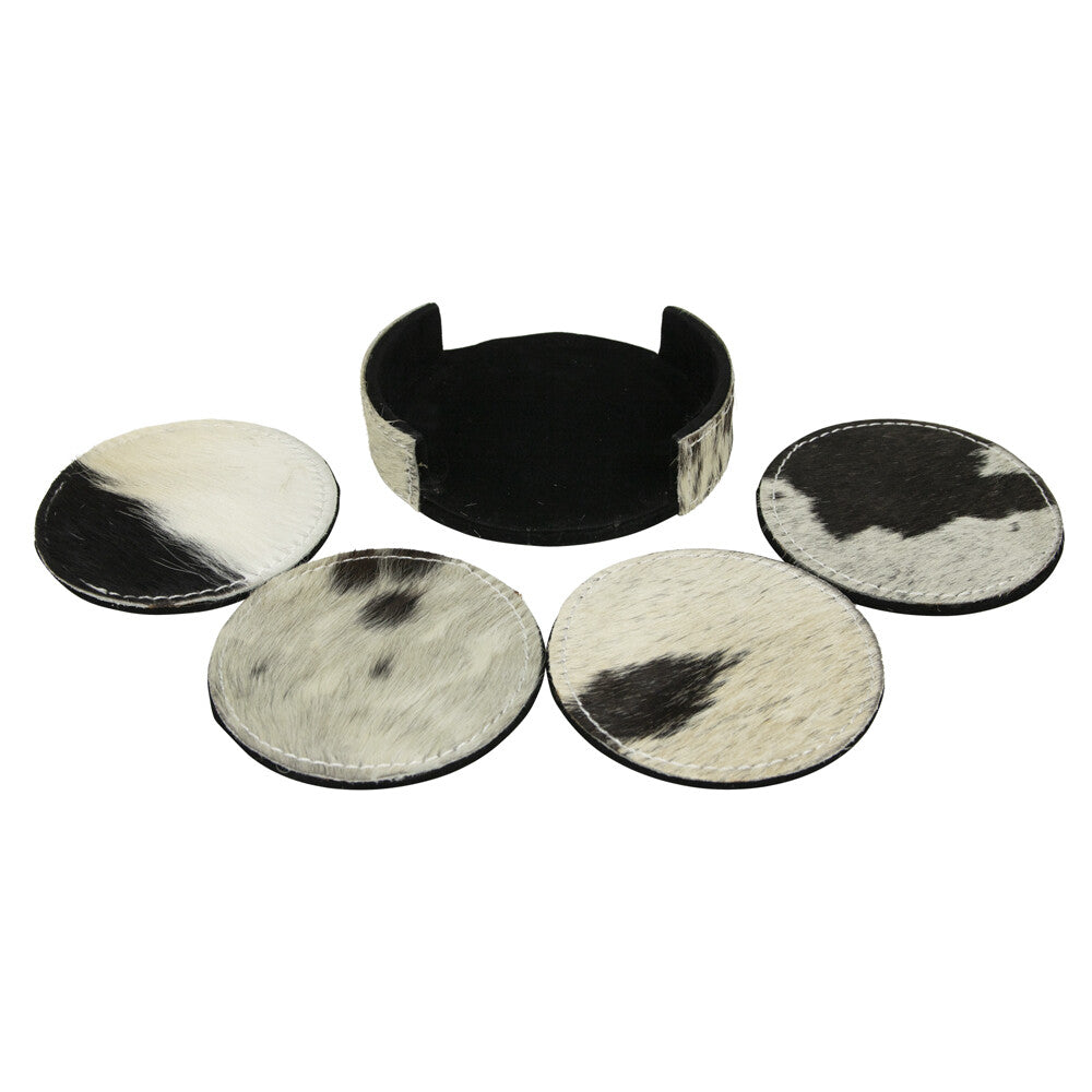 Onderzetter koehuid rond zwart/wit 10cm (set of 4)