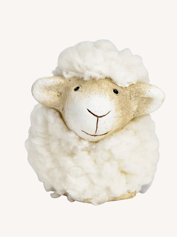 Schaap van klei- imitatiebont 8x10x9 cm