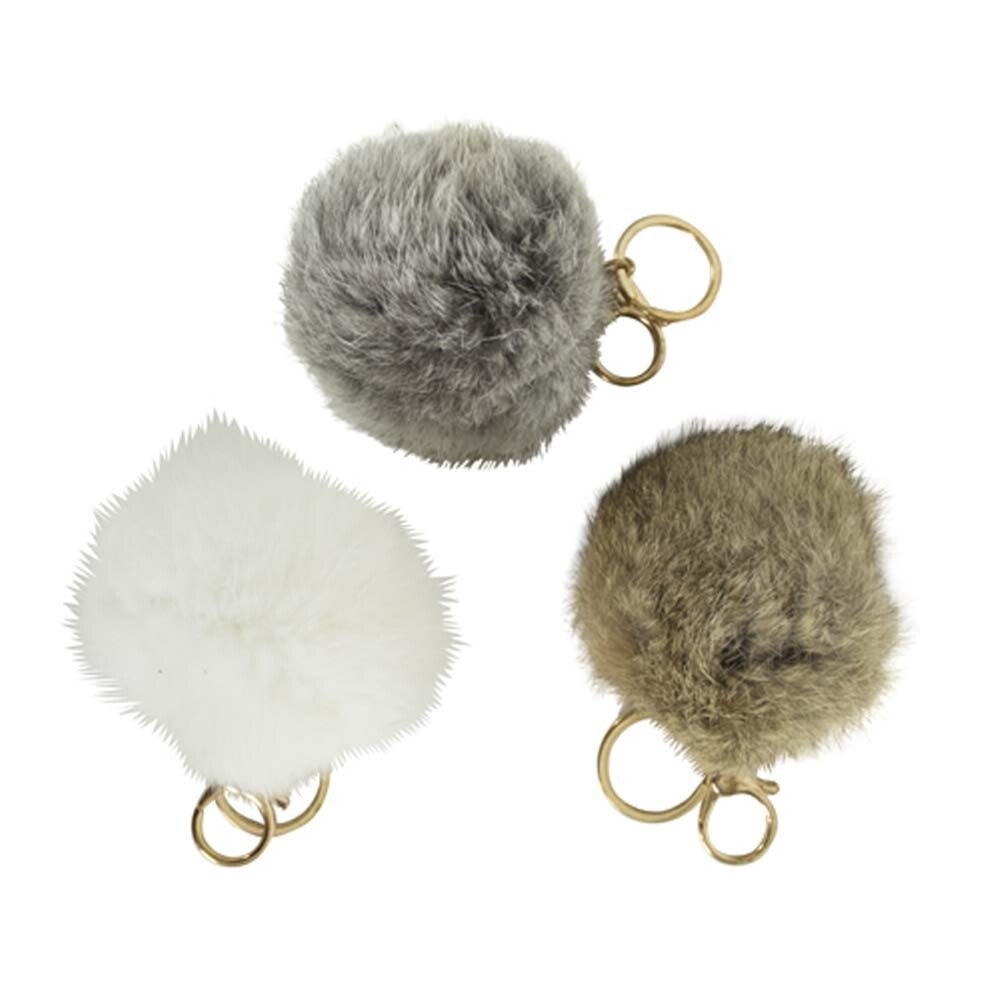 Sleutelhanger pom pom grijs