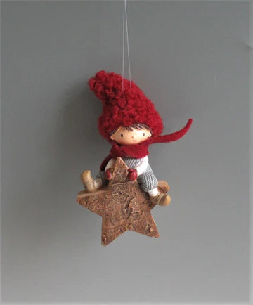 Hangertje houten look meisje rode outfit 14 cm