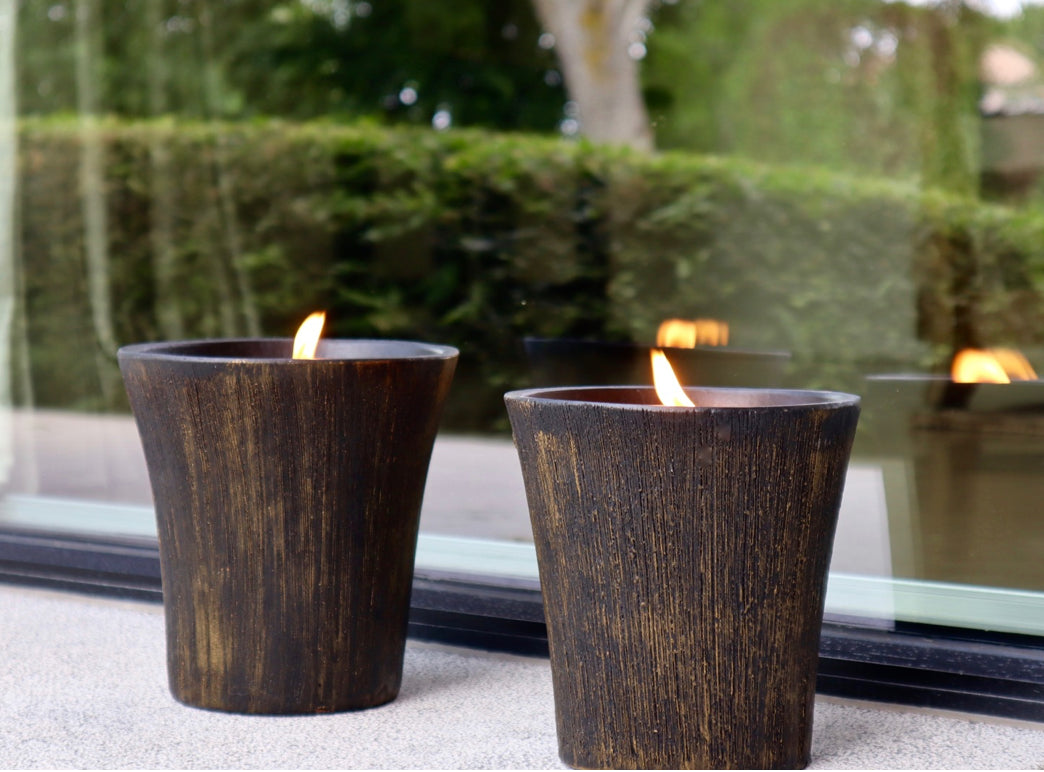 Buitenkaars Zw/Goud gestreept Terracotta Ø 15x15cm