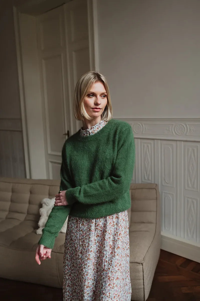Alice et Maman Gwen Knit Fluffy Round Neck Sage Green