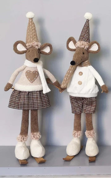 Koppel Muis op ski's beige outfit 56 cm
